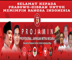 Barisan pengurus DPP projamin mengucapkan selamat kepada pasangan pak Prabowo Subianto dan pak bumi Rakabuming raka sebagai presiden dan wakil preside masa bakti 2024-2029 semoga amanah dalam menjalankan tugas sebagai presidedan wakil presiden