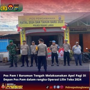 Kapolsek barteng pimpin Pos Pam I Barumun Tengah Melaksanakan Apel Pagi Di Depan Pos Pam