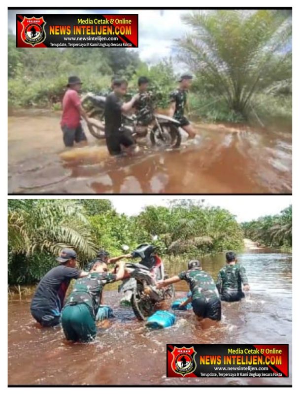 Evakuasi Warga Terdampak Banjir, Satgas Pamtas Gunakan Penyeberangan Darurat